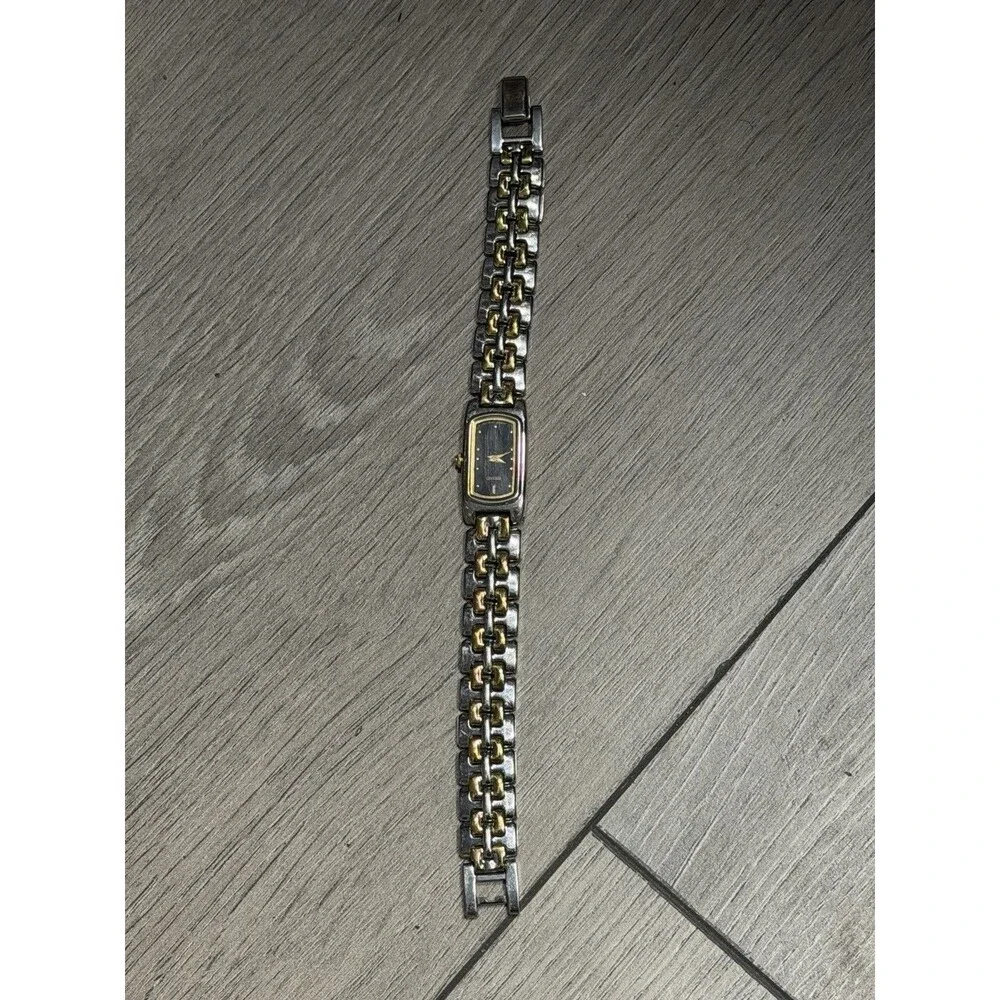 Vintage Seiko 2E20-7289 Ladies Two Tone Rectangular Quartz Watch Fresh Battery